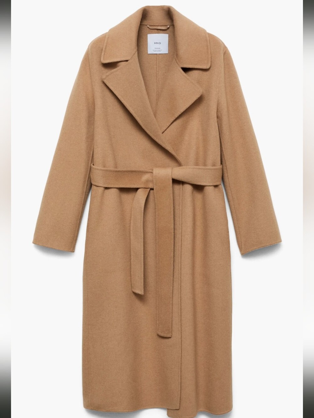 Mango Camel Belted Long Wool Coat